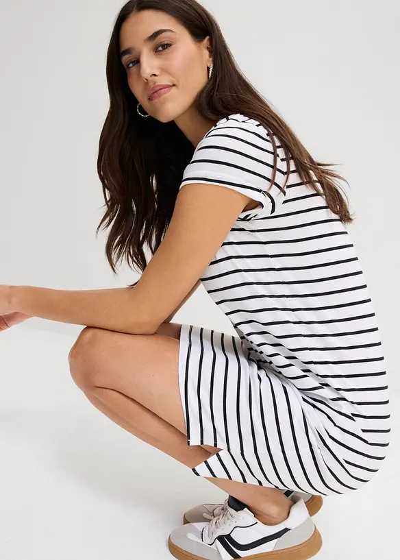 Jerseykl&auml;nning i bomull med sprund i sidorna (2-pack), bonprix