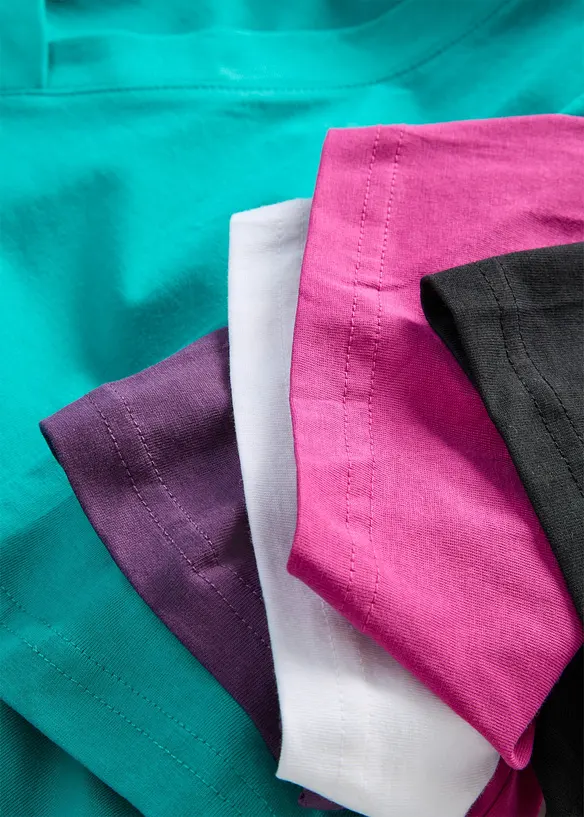 Vid l&aring;ng topp med V-ringning (5-pack), kort&auml;rmad, bonprix