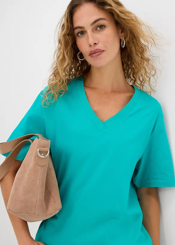 Vid l&aring;ng topp med V-ringning (5-pack), kort&auml;rmad, bonprix