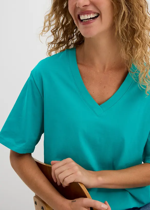 Vid l&aring;ng topp med V-ringning (5-pack), kort&auml;rmad, bonprix