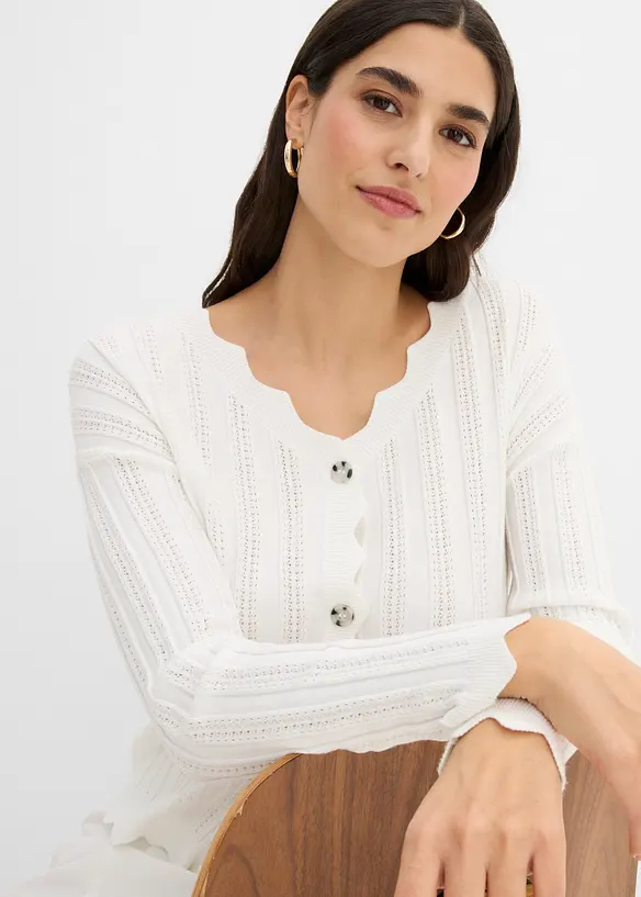 Kort h&aring;lm&ouml;nstrad cardigan, bonprix