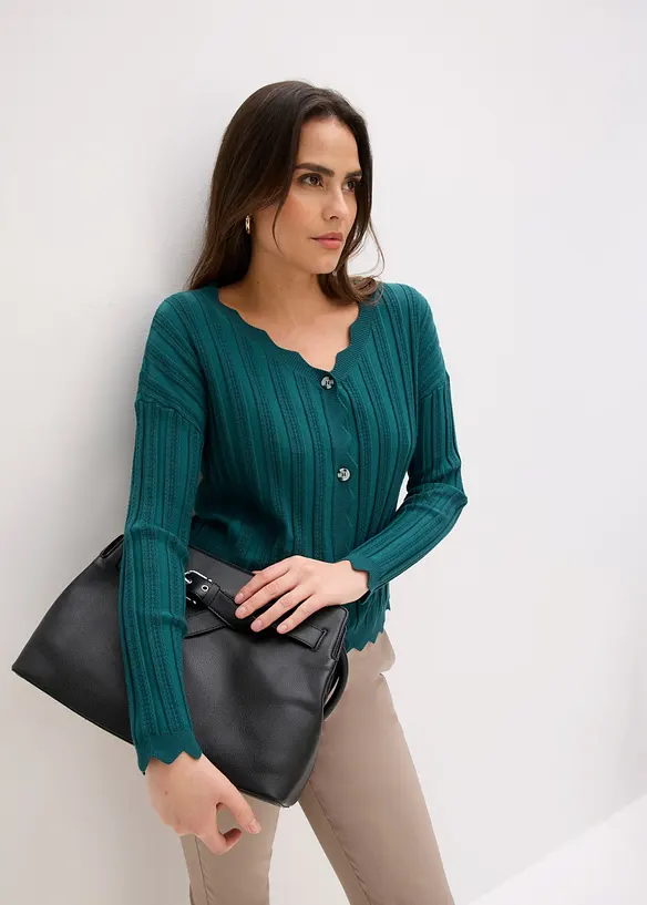 Kort h&aring;lm&ouml;nstrad cardigan, bonprix