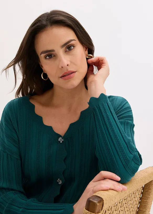 Kort h&aring;lm&ouml;nstrad cardigan, bonprix