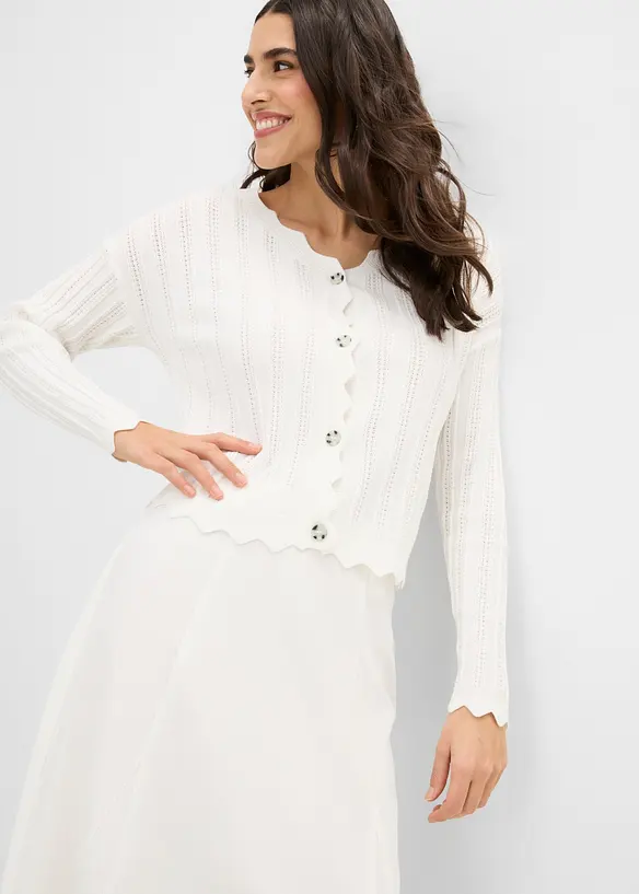Kort h&aring;lm&ouml;nstrad cardigan, bonprix