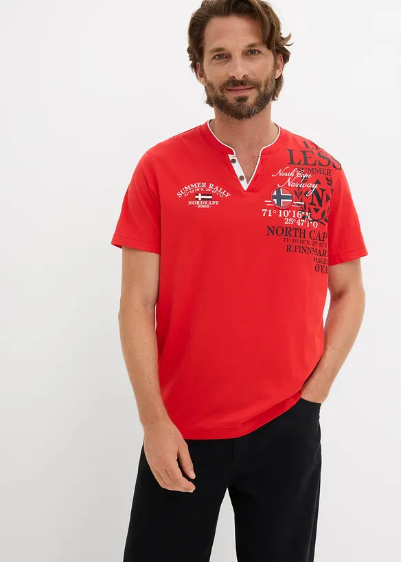 T-shirt i ekologisk bomull med kort knappsl&aring;, bonprix