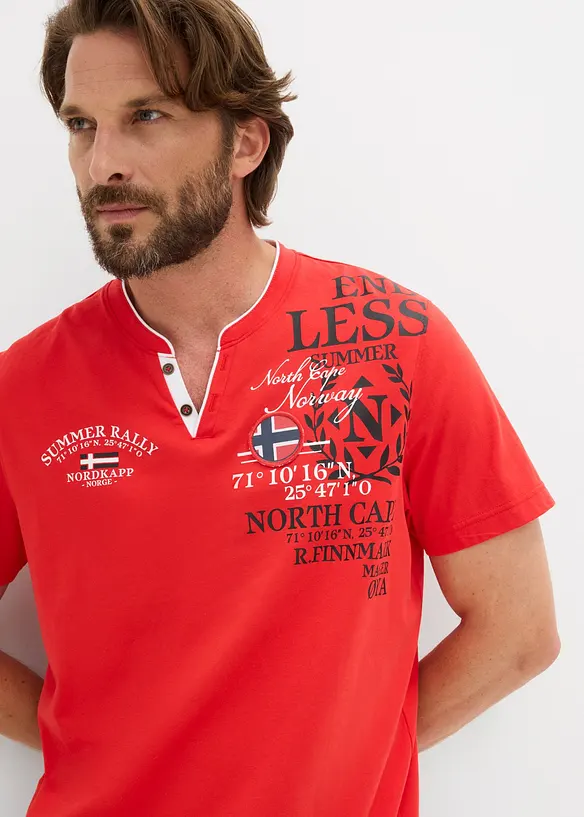 T-shirt i ekologisk bomull med kort knappsl&aring;, bonprix