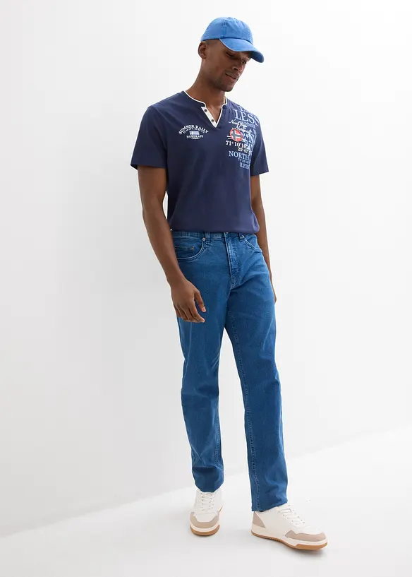 T-shirt i ekologisk bomull med kort knappsl&aring;, bonprix