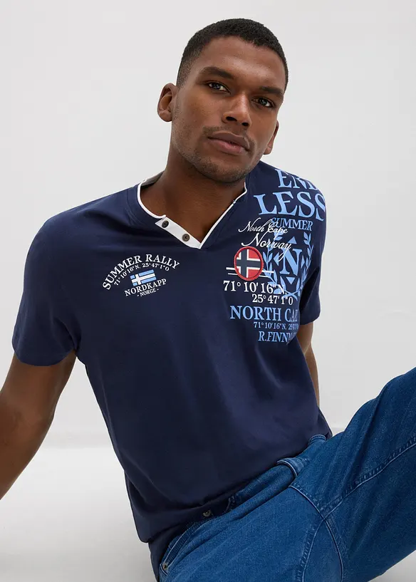 T-shirt i ekologisk bomull med kort knappsl&aring;, bonprix