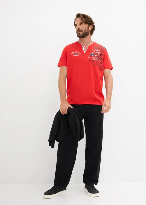 T-shirt i ekologisk bomull med kort knappsl&aring;, bonprix