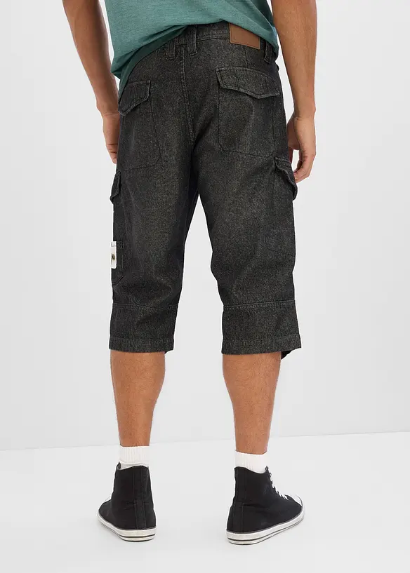 L&aring;nga jeansshorts i cargomodell av tunt material, Relaxed Fit, bonprix