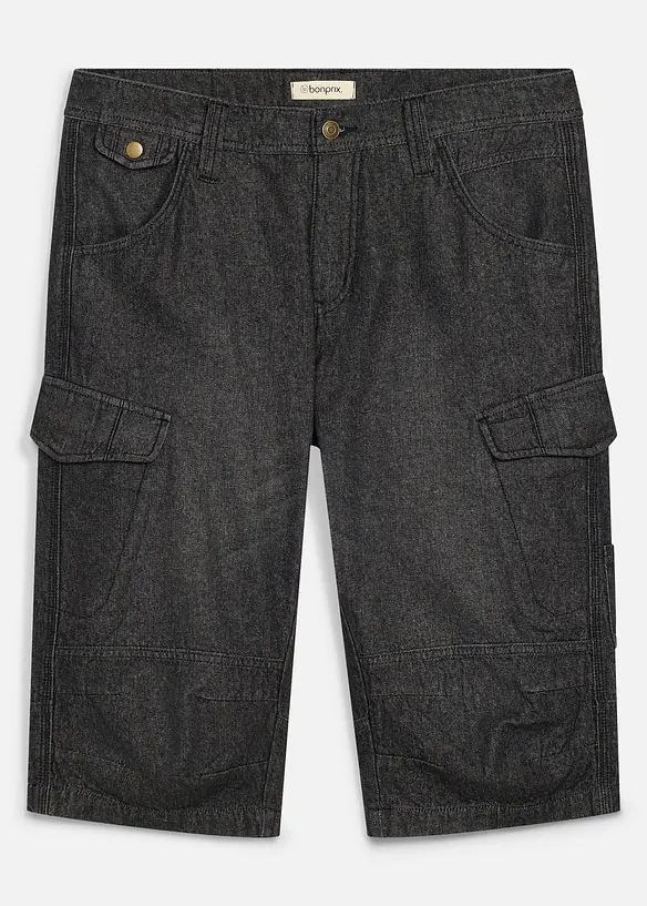L&aring;nga jeansshorts i cargomodell av tunt material, Relaxed Fit, bonprix