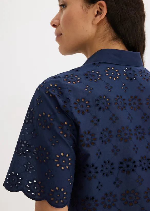 Kort&auml;rmad blus i bomull, bonprix