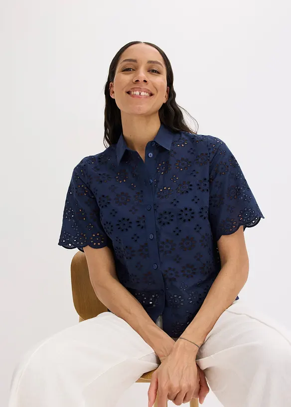 Kort&auml;rmad blus i bomull, bonprix