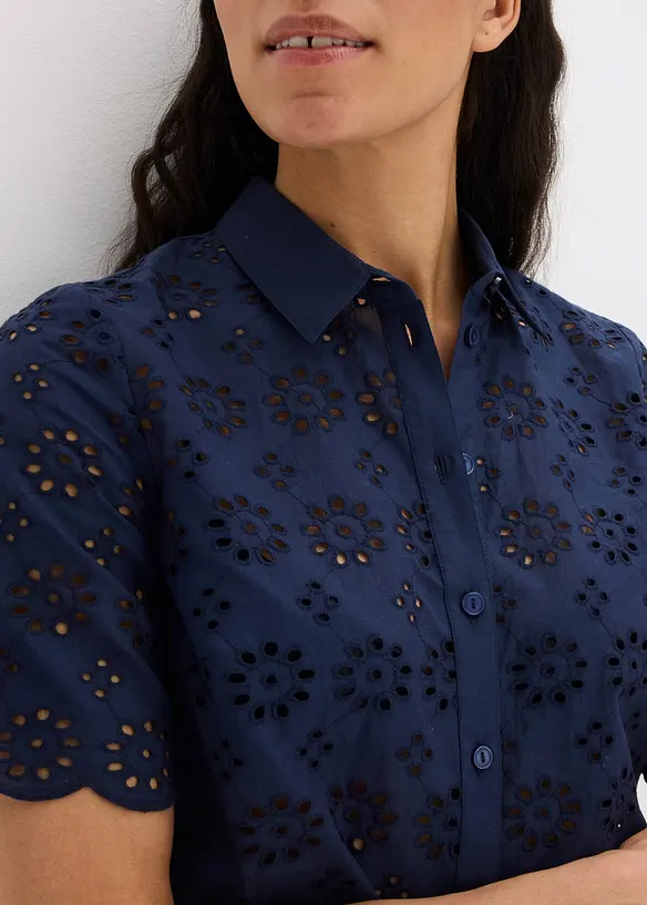 Kort&auml;rmad blus i bomull, bonprix