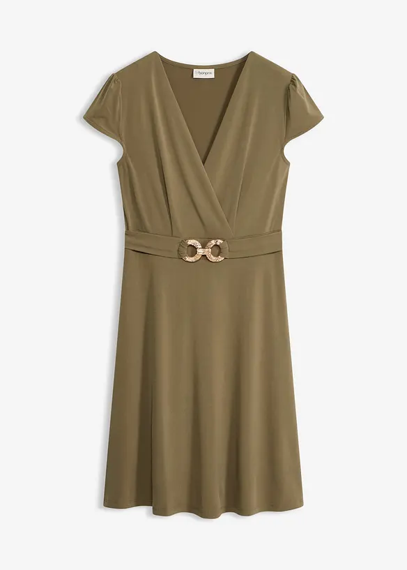 Jerseykl&auml;nning med prydnadssp&auml;nne, bonprix