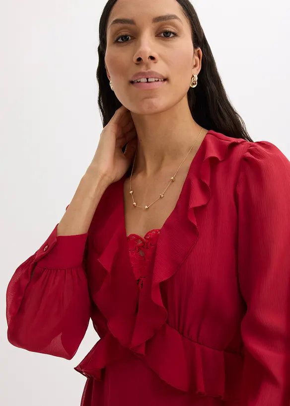 Chiffongkl&auml;nning med spets och volanger, bonprix