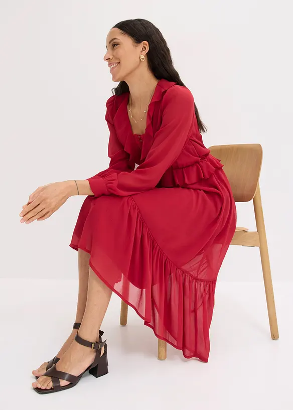 Chiffongkl&auml;nning med spets och volanger, bonprix