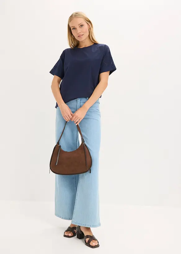 Topp med h&aring;lbroderi, bonprix