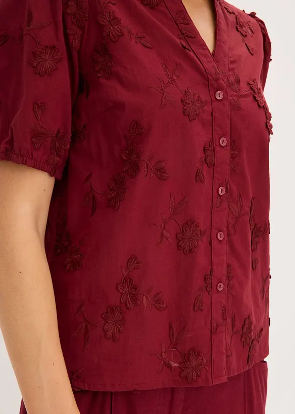 Kort&auml;rmad blus i ren bomull, bonprix