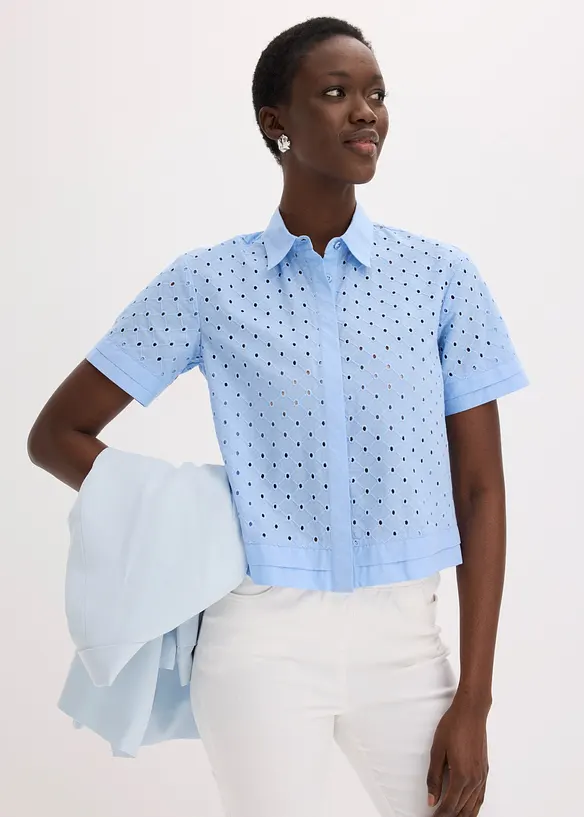 Blus med h&aring;lbroderi, bonprix