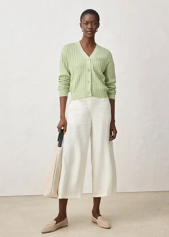 H&aring;lm&ouml;nstrad cardigan med linneandel, bonprix