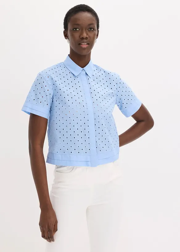 Blus med h&aring;lbroderi, bonprix