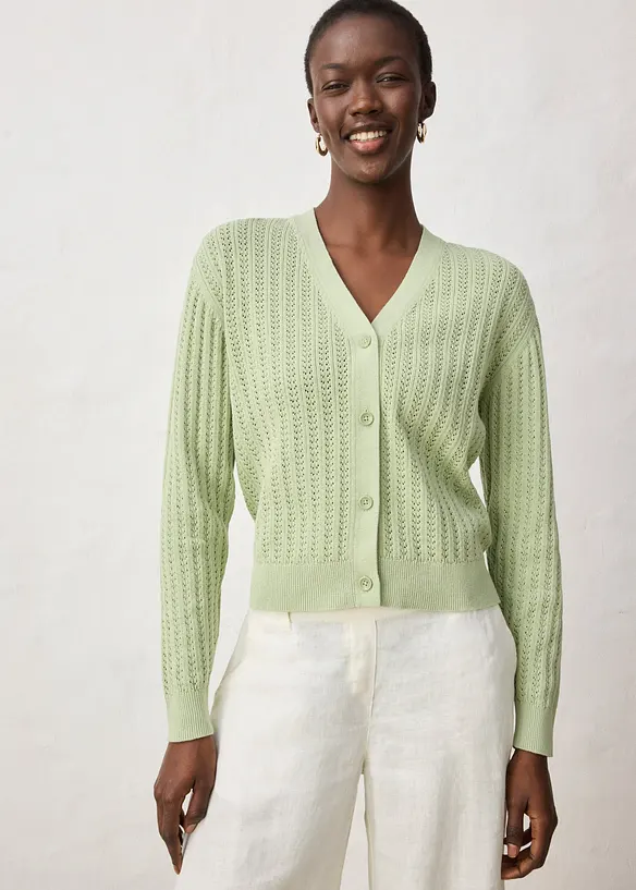 H&aring;lm&ouml;nstrad cardigan med linneandel, bonprix