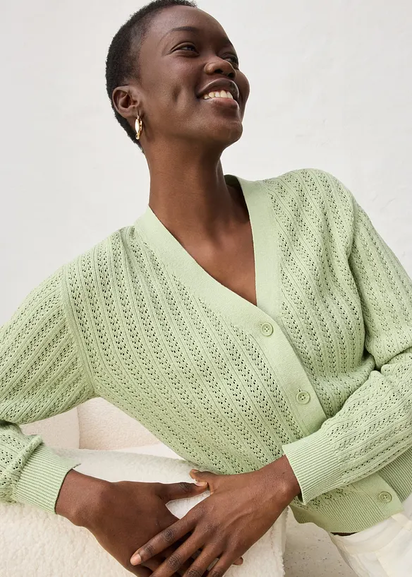 H&aring;lm&ouml;nstrad cardigan med linneandel, bonprix