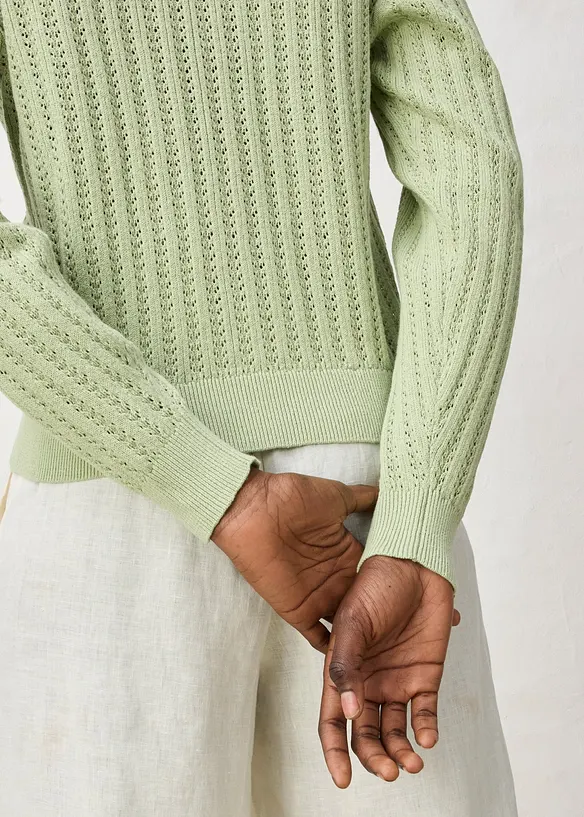 H&aring;lm&ouml;nstrad cardigan med linneandel, bonprix