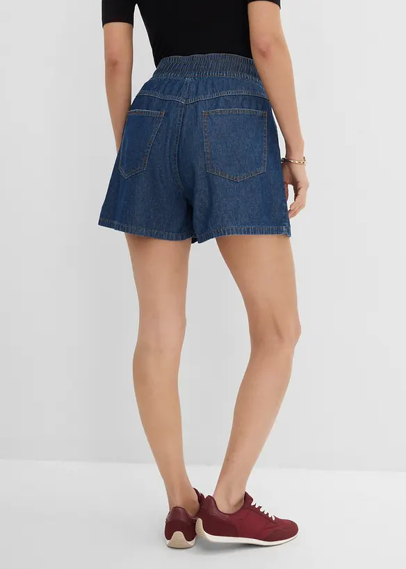 Jeansshorts med res&aring;rlinning och High Waist, bonprix
