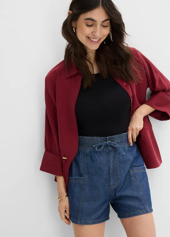 Jeansshorts med res&aring;rlinning och High Waist, bonprix