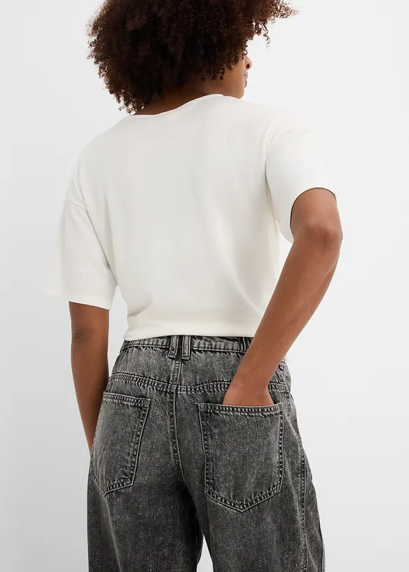 Jeans med medelh&ouml;g midja och kortare ben, Super Soft, bonprix
