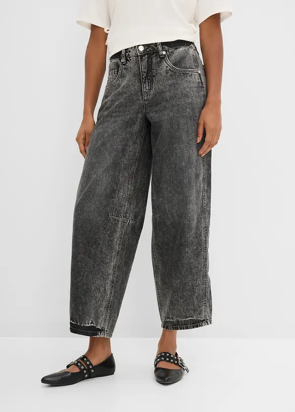 Jeans med medelh&ouml;g midja och kortare ben, Super Soft, bonprix
