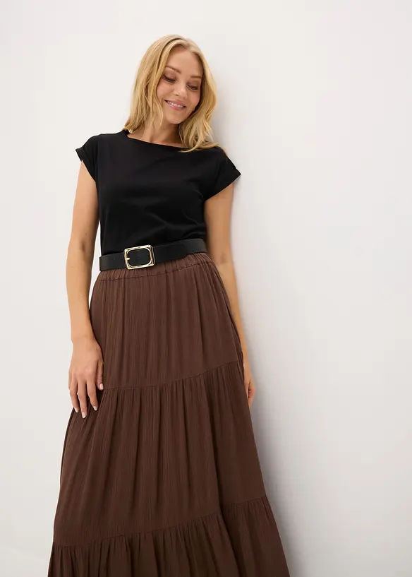 Maxikjol med v&aring;der i viskos med struktur, bonprix