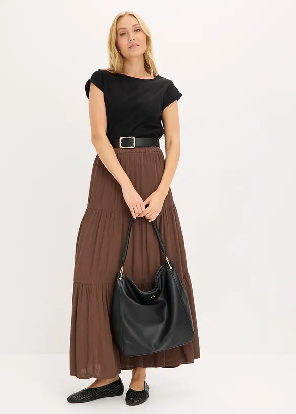 Maxikjol med v&aring;der i viskos med struktur, bonprix