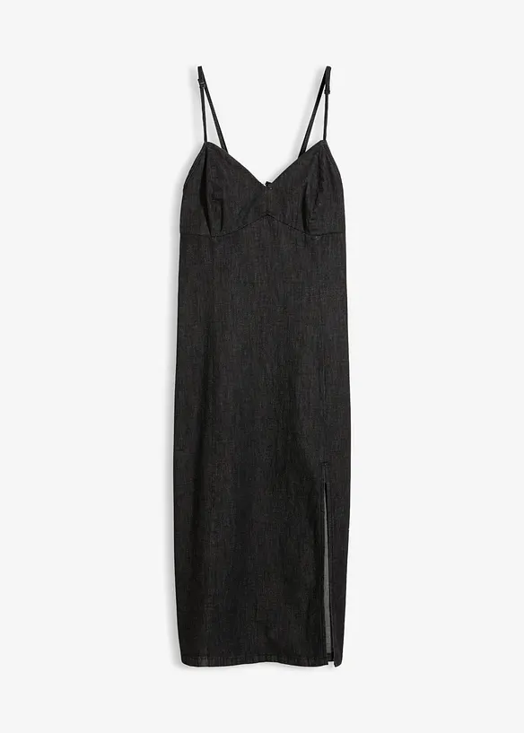 Jeanskl&auml;nning med slits, bonprix