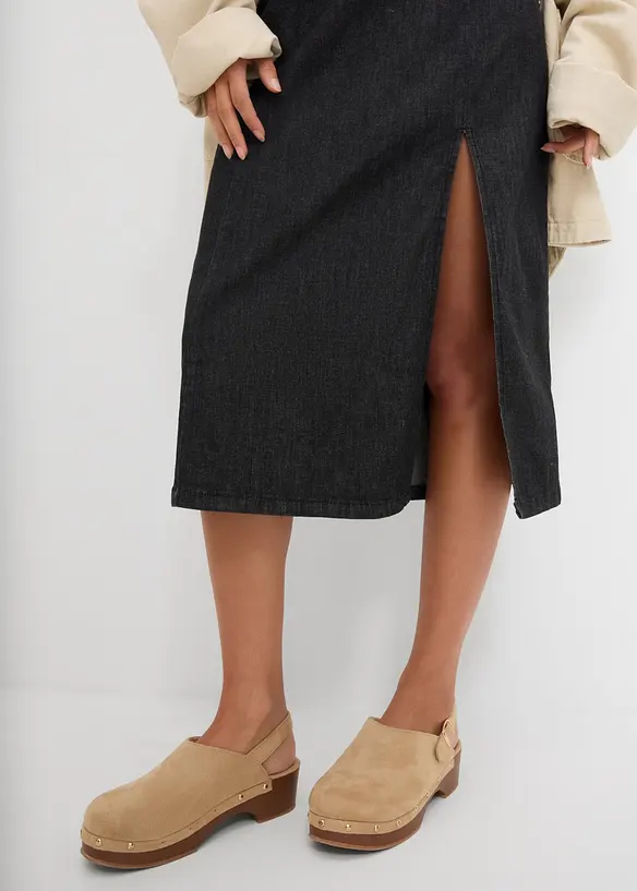 Jeanskl&auml;nning med slits, bonprix