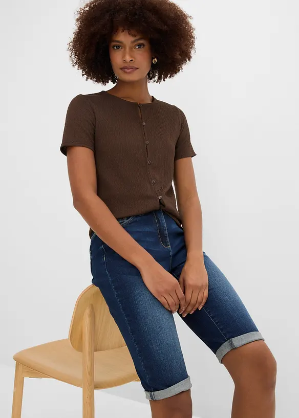 Jeansbermudas Mid Waist, med bekv&auml;m midja, bonprix