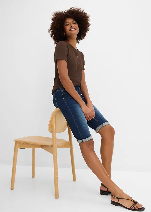 Jeansbermudas Mid Waist, med bekv&auml;m midja, bonprix