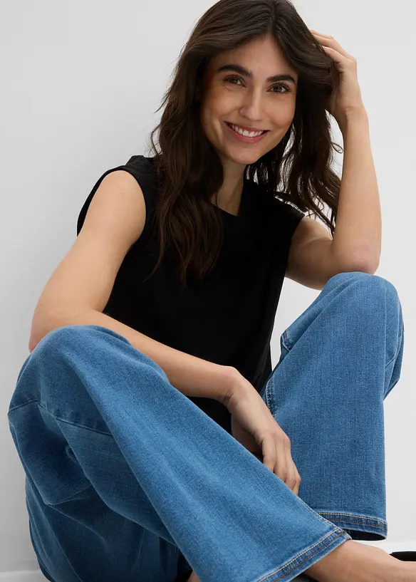 Wide Leg Jeans Mid Waist, med bekv&auml;m midja, bonprix