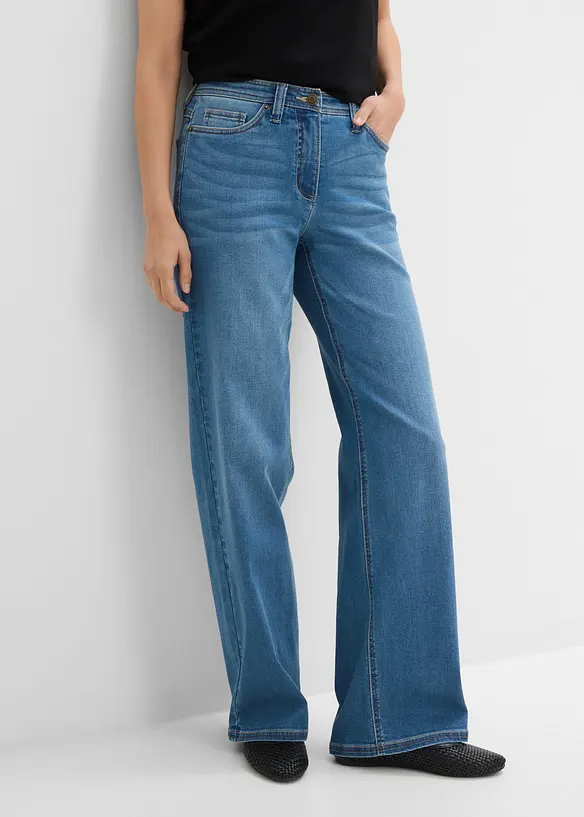 Wide Leg Jeans Mid Waist, med bekv&auml;m midja, bonprix