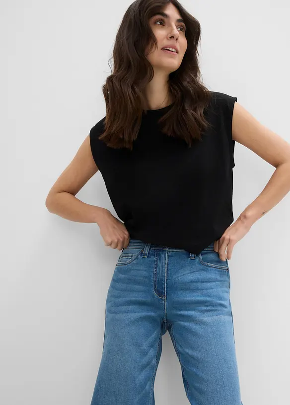 Wide Leg Jeans Mid Waist, med bekv&auml;m midja, bonprix