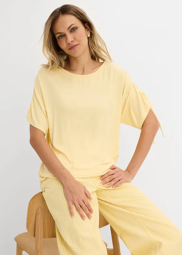 Viskostopp med rynkade &auml;rmslut, bonprix