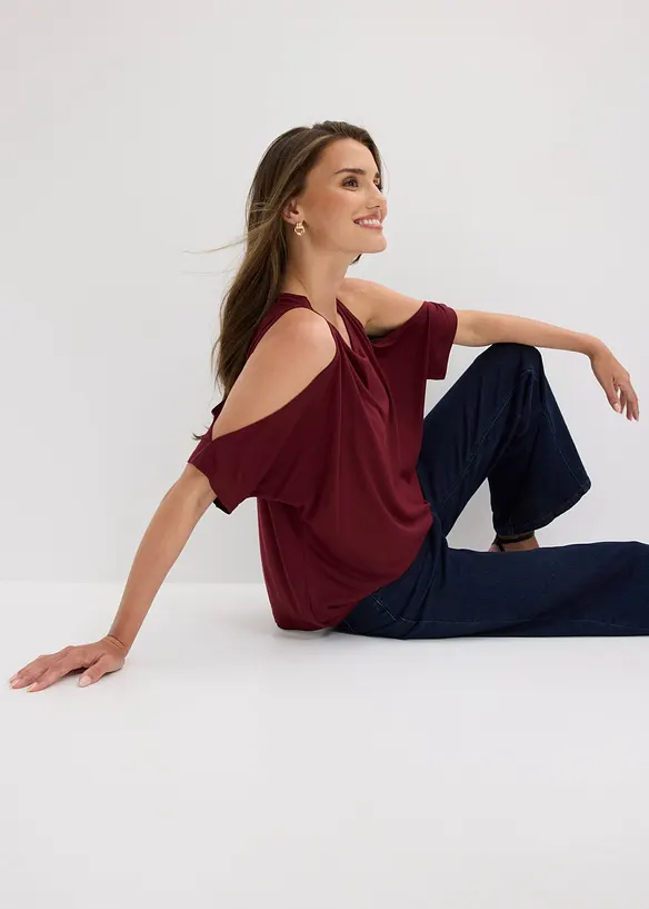 Cold shoulder-topp i viskos, bonprix