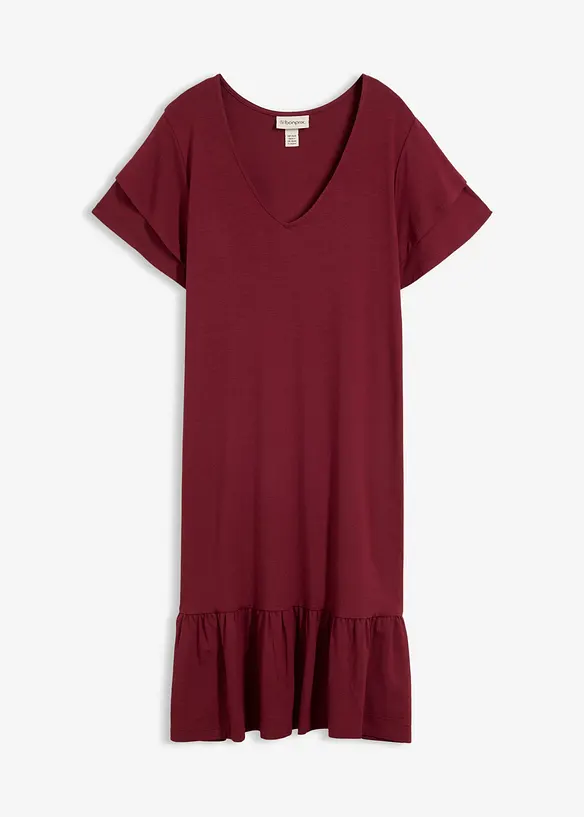 Jerseykl&auml;nning med volang i viskosmix, bonprix