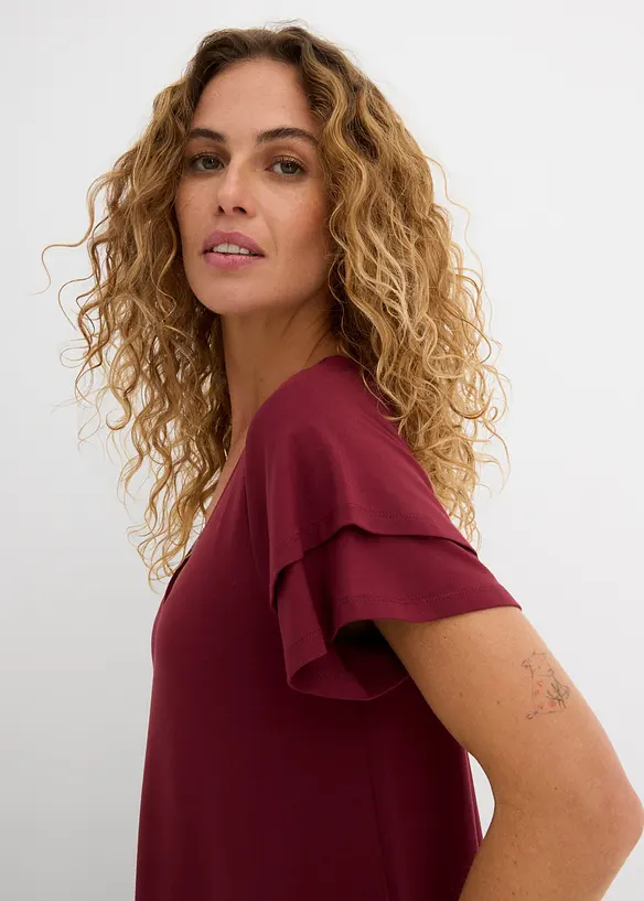 Jerseykl&auml;nning med volang i viskosmix, bonprix