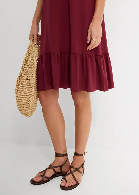 Jerseykl&auml;nning med volang i viskosmix, bonprix