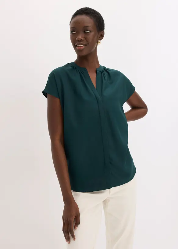 Kort&auml;rmad blus med dold knappsl&aring;, bonprix