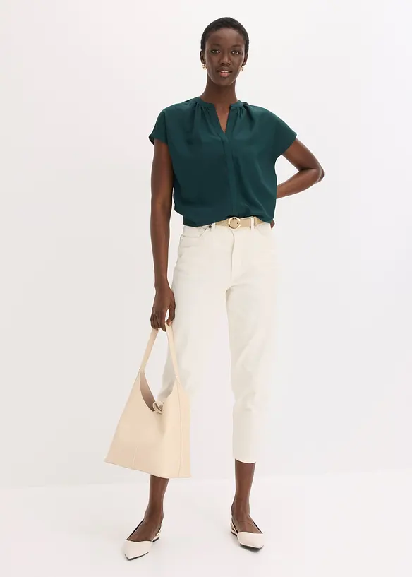 Kort&auml;rmad blus med dold knappsl&aring;, bonprix