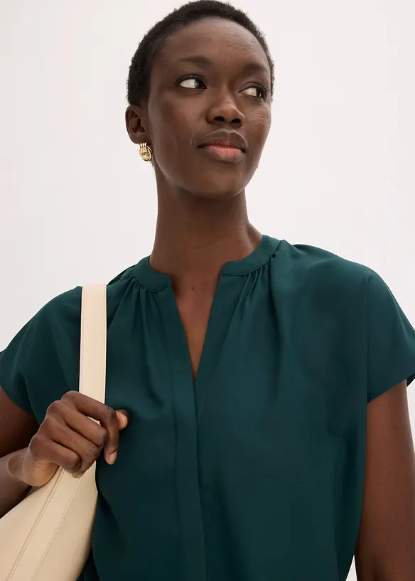 Kort&auml;rmad blus med dold knappsl&aring;, bonprix